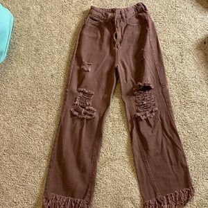 Brown distressed jeans size xxs